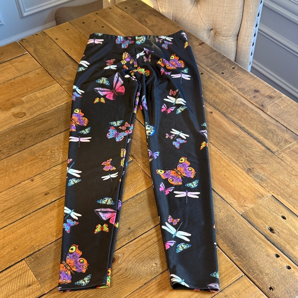 Terez Black Leggings with Colorful Butterfly Print Size 10/12